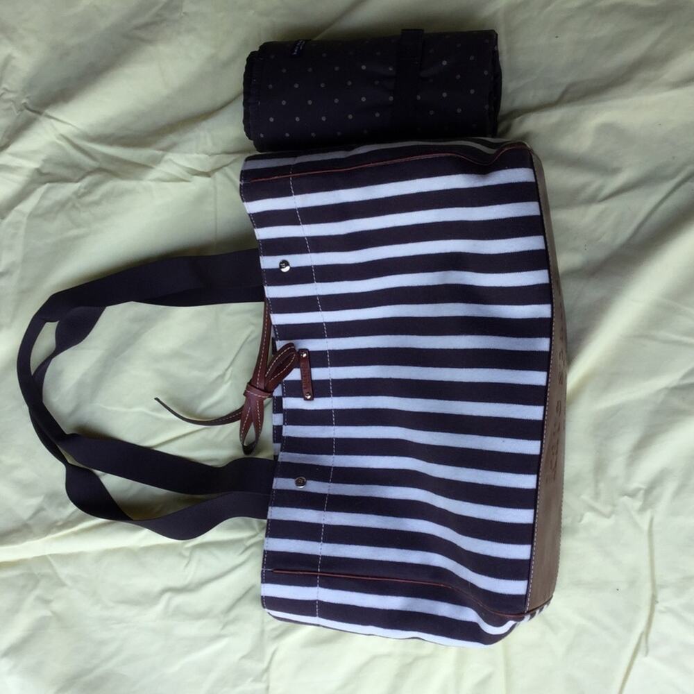Kate spade brown leather bottom brown/cream stripe diaper bag NWOT